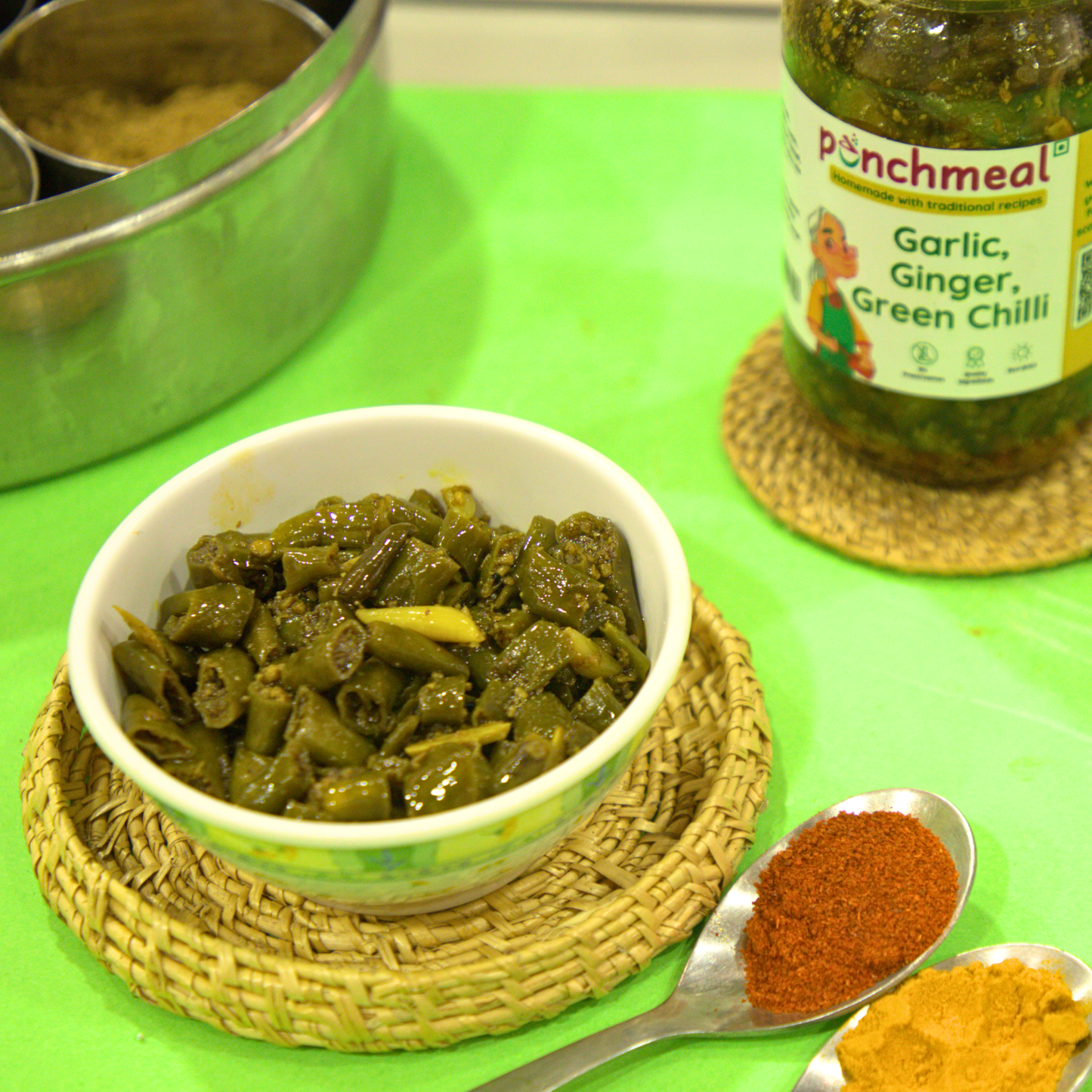 Garlic, Ginger, Green Chilli Mix Pickle | Lehsun, Adrak aur Mirchi ka Achaar