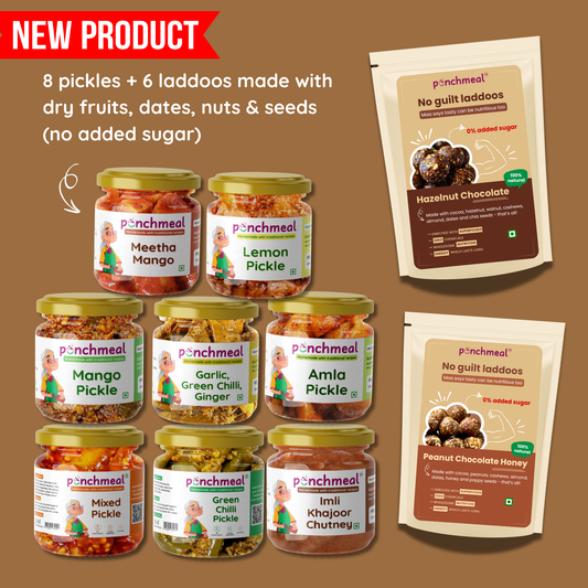 Dadi's Special Combo | 8 Pickles + 6 Laddoos | No Added Sugar