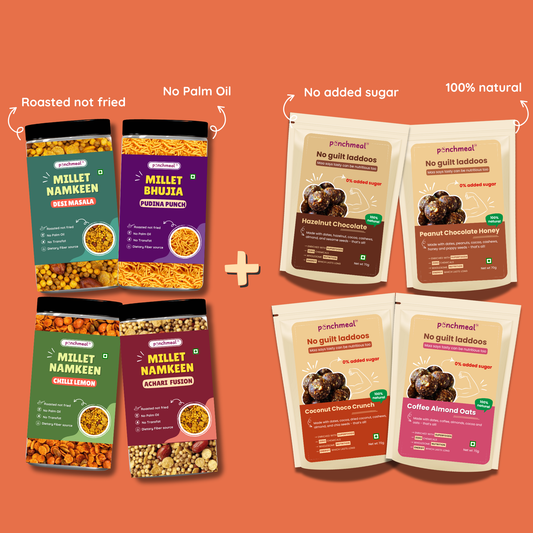 The Ultimate Snack Box (4 Date Laddoos + 4 Millet Namkeen) - No Added Sugar & 100% Roasted