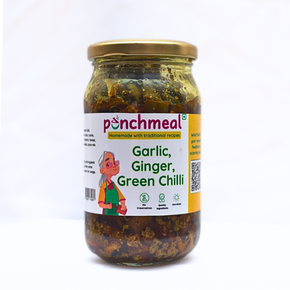 Garlic, Ginger, Green Chilli Mix Pickle | Lehsun, Adrak aur Mirchi ka Achaar